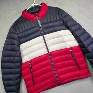 Tommy Hilfiger Puffer Jacket Men L Colorblock Down Insulate Packable Winter Coat